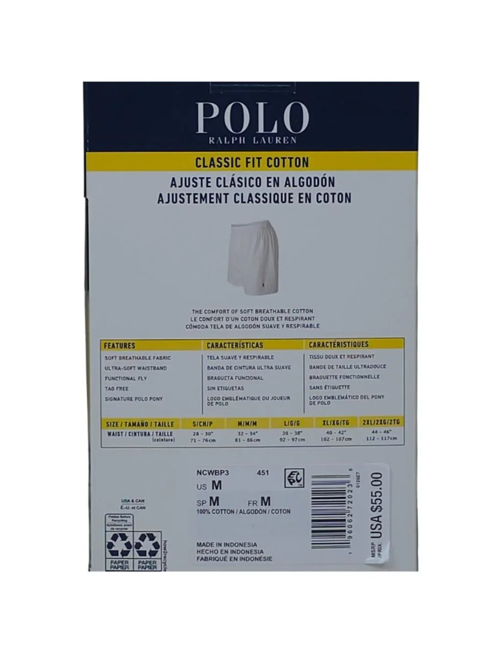 Polo Ralph Lauren 3-Pack Classic Fit Cotton Woven Boxers Mens Medium Navy Yellow